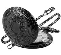Realpoo Men's Classic Quartz Pocket Watch with Chain, Retro Style, Water Resistant up to 3 Meters, PK070813-Black