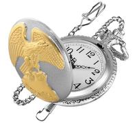 Realpoo Silver Gold Eagle Design Men's Pocket Watch Set, Arabic Numeral Dial Pocket Watch Set with Patch Necklace, CF-new57