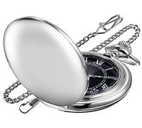 Realpoo Smooth Cover Quartz Pocket Watch, Fashionable Roman Digital White Dial with Waist Chain Pocket Watches for Men's Gift, Off-white
