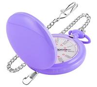 Realpoo Smooth Cover Quartz Pocket Watch, Fashionable Roman Digital White Dial with Waist Chain Pocket Watches for Men, MKL04-purple, Digital