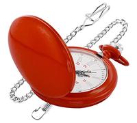 Realpoo Smooth Cover Quartz Pocket Watch, Fashionable Roman Digital White Dial with Waist Chain Pocket Watches for Men's Gift, MKL01-red, Retro