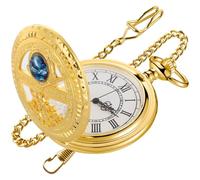 Realpoo Three Small Gear Quartz Men's Pocket Watch, Arabic Numeral White Dial Pocket Watch with Chain, CF-new22