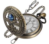 Realpoo Three Small Gear Quartz Men's Pocket Watch, Arabic Numeral White Dial Pocket Watch with Chain, CF-new20