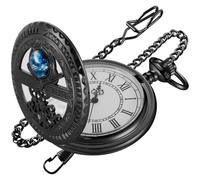 Realpoo Three Small Gear Quartz Men's Pocket Watch, Arabic Numeral White Dial Pocket Watch with Chain, CF-new21