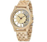 Realpoo White Transparent Hollowed Out Arabic Numeral Dial Quartz Wooden Men's Watch, Quartz Movement Natural Wooden Men's Watch Strap -White, QW112-white, Modern