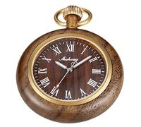 Realpoo Wooden Quartz Pocket Watch with Chain, Uncovered Roman Digital Dial Quartz Wood Pocket Watch for Men, PWR-WOOD102