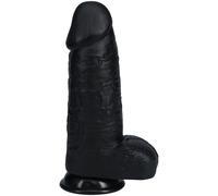RealRock Extra Thick Suction Cup Dildo Cock Balls Black Realistic Veiny 10 Inch