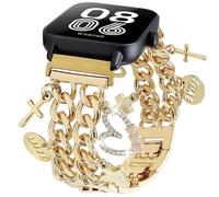 REALSIGN 22mm Metal Band Women Compatible with Samsung Galaxy Watch 3 45mm,Gear S3 Frontier/Classic,Galaxy Watch 46mm(2019),IDW19,IDW13,Cuban Chain Wristband with Cute Charms Pendants (Cross-Gold)