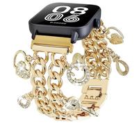 REALSIGN 22mm Metal Band Women Compatible with Samsung Galaxy Watch 3 45mm,Gear S3 Frontier/Classic,Galaxy Watch 46mm(2019),IDW19,IDW13,Cuban Chain Wristband with Cute Charms Pendants (Smile-Gold)