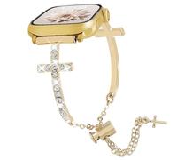 REALSIGN Bling Cross Bracelet Compatible with Apple Watch Band 40 41 42(S10,11) 38mm Women,Shiny Metal Band Sparking Diamond Wristband for iWatch Series 11 10 9 8 7 6 5 4 SE/Ultra 3 2 1 (Gold, 38MM)