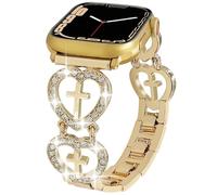 REALSIGN Bling Metal Bracelet Compatible with Apple Watch Band 42 44 45 46 49mm Women,Cross Band Love Heart Shape Wristband for iWatch Series 10 9 8 7 6 5 4 3 2 SE Ultra 2 (Gold, 44MM)