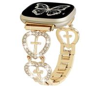 REALSIGN Bling Metal Bracelet Compatible with Fitbit Versa 4/Versa 3/Sense 2/Sense Band Women,Cross Band Love Heart Shape Watch Band Replacement Smartwatch Strap (Gold)