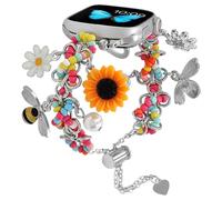 REALSIGN Cute Metal Band Compatible with Apple Watch 42 44 45 46 49mm Women,Beads Link Chain with Sunflower Cherry Pendants Charms for iWatch Series 11 10 9 8 7 6 5 4 SE/Ultra 3 2 1 (Sunflower/Silver