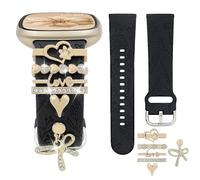 REALSIGN Floral Engraved Band and Decorative Ring Loops Compatible with Fitbit Versa 3/Versa 4/Sense/Sense 2 Bands Women,Stylish Silicone Band with Bling Cute Stud Charms Pendant Strap (Bowknot Gold