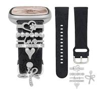 REALSIGN Floral Engraved Band and Decorative Ring Loops Compatible with Fitbit Versa 3/Versa 4/Sense/Sense 2 Bands Women,Stylish Silicone Band with Bling Cute Stud Charms Pendant Strap (Bowknot Silver