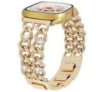 REALSIGN Gold Metal Band Compatible with Apple Watch Bands 38-49mm Women,Cuban Link Chain with Bling Love Star Wristband for iWatch Series 11 10 9 8 7 6 5 4 SE/Ultra 3 2 1 (Love-Gold, 38MM)
