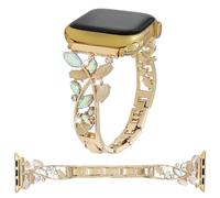 REALSIGN Gold Metal Bracelet Compatible with Apple Watch 40 41 42(S10) 38mm Women,Hollow out Floral Band Bling Crystal Wristband for iWatch Series 10 9 8 7 6 5 4 3 SE Ultra 2 (A2Gold, 38MM)