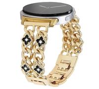 REALSIGN Metal Band Compatible with Samsung Galaxy Watch 8 40mm/44mm,Galaxy Watch 8 Classic 46mm,Clover Cuban Link Chain Cowboy Wristband Women (Gold Black)