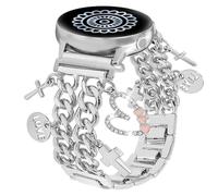 REALSIGN Metal Band Women Compatible with Samsung Galaxy Watch 7/FE/6/5/4 40/44mm,6/4 Classic,5 Pro,Watch 3,Stylish Cuban Chain Wristband with Cute Charms Pendants,20mm Lug (B2-Cross-Silver)