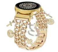 REALSIGN Metal Band Women Compatible with Samsung Galaxy Watch 7/FE/6/5/4 40/44mm,6/4 Classic,5 Pro,Watch 3,Stylish Cuban Chain Wristband with Cute Charms Pendants,20mm Lug (B1-Cross-Gold)