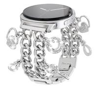 REALSIGN Metal Band Women Compatible with Samsung Galaxy Watch 8 40mm/44mm,Galaxy Watch 8 Classic 46mm,Stylish Cuban Chain Wristband with Cute Charms Pendants Bracelet (Smile-Silver)