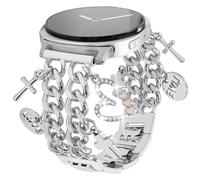 REALSIGN Metal Band Women Compatible with Samsung Galaxy Watch 8 40mm/44mm,Galaxy Watch 8 Classic 46mm,Stylish Cuban Chain Wristband with Cute Charms Pendants Bracelet (Cross-Silver)