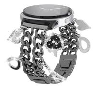 REALSIGN Metal Band Women Compatible with Samsung Galaxy Watch 8 40mm/44mm,Galaxy Watch 8 Classic 46mm,Stylish Cuban Chain Wristband with Cute Charms Pendants Bracelet (Black-Black)