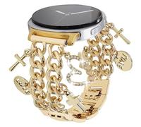 REALSIGN Metal Band Women Compatible with Samsung Galaxy Watch 8 40mm/44mm,Galaxy Watch 8 Classic 46mm,Stylish Cuban Chain Wristband with Cute Charms Pendants Bracelet (Cross-Gold)