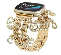 REALSIGN Metal Bands Compatible with Fitbit Versa 4/Versa 3/Sense 2/Sense Band Women,Stylish Cuban Chain Bracelet with Cute Unique Pendants Love Cross Charms Strap (Bling Gold)