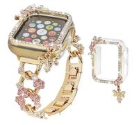 REALSIGN Metal Link Chain with Protector Case Compatible with Apple Watch Bands Women,Flower Cuban Chain Wristband for iWatch Series 6 5 4 SE 40mm (Pink-Gold, 40mm (Series 6/5/4/SE))