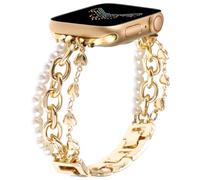 REALSIGN Pearl Beaded Bracelet Compatible with Apple Watch Band 38mm 40mm 41mm,Bling Stylish Wristband Gold Love Shape Chain Jewelry Strap for iWatch Series 9 8 7 6 5 4 3 2 1 SE Women(38mm/40mm/41mm