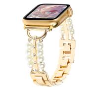 REALSIGN Pearl Beaded Bracelet Compatible with Apple Watch Bands 38mm 40mm 41mm,Bling Diamond Band Shiny Dressy Metal Strap for iWatch Series 9 8 7 6 5 4 3 2 SE for Women(38MM,Gold)