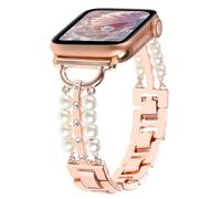 REALSIGN Pearl Beaded Bracelet Compatible with Apple Watch Bands 38mm 40mm 41mm,Bling Diamond Band Shiny Dressy Metal Strap for iWatch Series 9 8 7 6 5 4 3 2 SE for Women(38MM,Rose Gold)