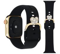REALSIGN Silicone Band with Charms Clasp Compatible with Apple Watch 40 41 42 38mm Women,Bling Clover Love Silicone Sport Band for iWatch Series 11 10 9 8 7 6 5 4 SE/Ultra 3 2 1 (Love Gold/Black, 38MM