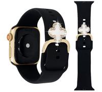 REALSIGN Silicone Band with Charms Clasp Compatible with Apple Watch 42 44 45 46 49mm Women,Bling Clover Love Silicone Sport Band for iWatch Series 11 10 9 8 7 6 5 4 SE/Ultra 3 2 1 (Clover White/Black