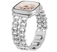 REALSIGN Silver Metal Band Compatible with Apple Watch Bands 38-49mm Women,Cuban Link Chain with Bling Love Star Wristband for iWatch Series 11 10 9 8 7 6 5 4 SE/Ultra 3 2 1 (Star-Silver, 44MM)