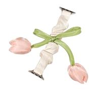 REALSIGN Stretchy Scrunchies Band with Tulip Flower Compatible with Apple Watch Bands 40 41 42 38mm Women,Elastic Fabric Cloth Band for iWatch Series 11 10 9 8 7 6 5 4 SE/Ultra 3 2 1 (Starlight/Pink