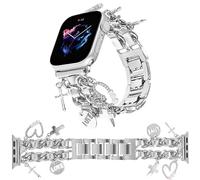 REALSIGN Stylish band compatible with Apple Watch Bands 38mm 40mm 41mm 42mm 44mm 45mm 49mm, unique charms replacement strap for iWatch Series 9 8 7 6 5, Silver and Silver Leather, 38/40/41MM, Modern