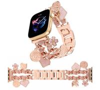 REALSIGN Stylish band compatible with Apple Watch Bands 38mm 40mm 41mm 42mm 44mm 45mm 49mm, unique charms replacement strap for iWatch Series 9 8 7 6 5, Flower - rose gold (Flor de oro rosa),