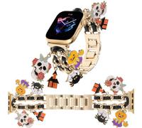 REALSIGN Stylish Bracelet Compatible with Apple Watch Bands 38mm 40mm 41mm 42mm 44mm 45mm 49mm, Unique Charms Replacement Strap for iWatch Series 9 8 7 6 5 4 3 2, Halloween Gold and Black, 42/44/45MM,