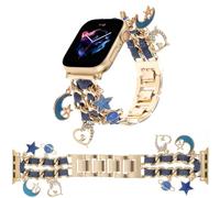 REALSIGN Stylish Bracelet Compatible with Apple Watch Strap 38 mm 40 mm 41 mm 42 mm 44 mm 45 mm 49 mm, Replacement Strap with Unique Pendants for iWatch Series 8 7 6 5 4 3 2 1 SE, Gold and Denim Blue,