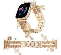 REALSIGN Stylish Bracelet Compatible with Apple Watch Strap 38 mm 40 mm 41 mm 42 mm 44 mm 45 mm 49 mm, Replacement Strap with Unique Pendants for iWatch Series 8 7 6 5 4 3 2 1 SE, Gold and Pink
