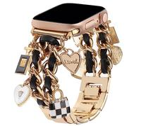 REALSIGN Stylish Bracelet Compatible with Apple Watch Strap 38 mm 40 mm 41 mm 42 mm 44 mm 45 mm 49 mm, Replacement Strap with Unique Pendants for iWatch Series 8 7 6 5 4 3 2 1 SE, Gold and Black