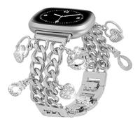 REALSIGN Stylish Cuban Chain Band Compatible with Fitbit Sense 2/Sense/Versa 4/Versa 3 for Women,Metal Wristband with Cute Charms Pendants Bracelet Replacement Smartwatch Strap (B4-Smile-Silver)