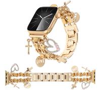 REALSIGN Stylish Metal Bands Compatible with Apple Watch Band 49/46/45/44/42mm 41/40/38mm Women,Cuban Chain Band with Cute Pendants Love Cross Charms Strap for iWatch Series 10 9 8 7 6 5 4 3 2 SE,