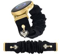 REALSIGN Stylish Scrunchie Band Compatible with Samsung Galaxy Watch 7/FE/6/5/4 40/44mm,Watch 6/4 Classic,5 Pro,Watch 3,Stretch Wristband with Cute Charms Pendants Satin Strap Women,20mm, Lucky Gold