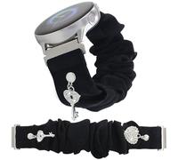 REALSIGN Stylish Scrunchie Band Compatible with Samsung Galaxy Watch 7/FE/6/5/4 40/44mm,Watch 6/4 Classic,5 Pro,Watch 3,Stretch Wristband with Cute Charms Pendants Satin Strap Women,20mm (Key Silver