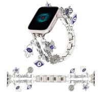REALSIGN Stylish Wristband Compatible with Apple Watch Band 38mm 40mm 41mm,Cute Strap with Butterfly Evil Eyes Pendants Bracelet for iWatch Series 9 8 7 6 5 4 3 2 SE Chain Charms for Women(38MM,Eyes
