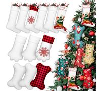 Realspring 12 Pcs Plain Sublimation Christmas Stocking Sublimation Blanks Dog Bone Cat Paw White Sublimation Stocking Hanging Sublimation Socks Blanks for Tree Fireplace DIY Gift Ornaments