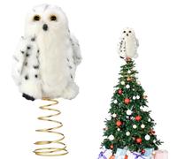 Realspring 8 Inch Wizard Owl Christmas Tree Topper Christmas Tree Decorations, Plush Snowy Owl Stuffed Owl Christmas Ornaments for Home Magic Wizard Birthday Party Holiday Winter Xmas Gifts